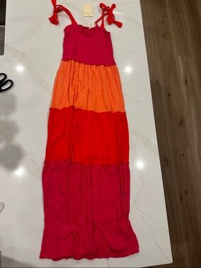 BeBop Colorblock Maxi Dress in Hot Pink, Orange & Red